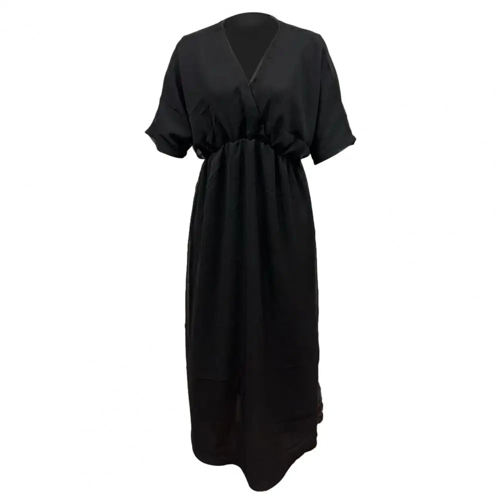 High Waisted Dress Three-quarter Sleeve Dress Elegant V-neck Split Dress for Women Loose Fit High Waisted Solid Color Spring